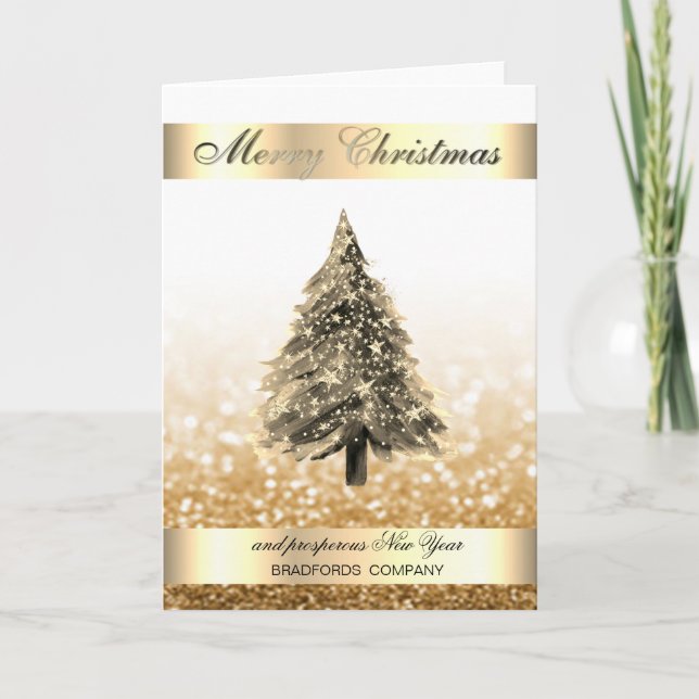 Cartes Pour Fêtes Annuelles Elegant, Glittery Bokeh Gold Christmas Tree (Devant)