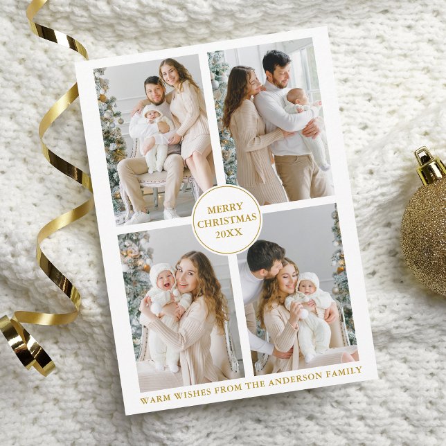 Cartes Pour Fêtes Annuelles Elegant Gold 4 Photo Joyeux Noël Photo (Créateur téléchargé)