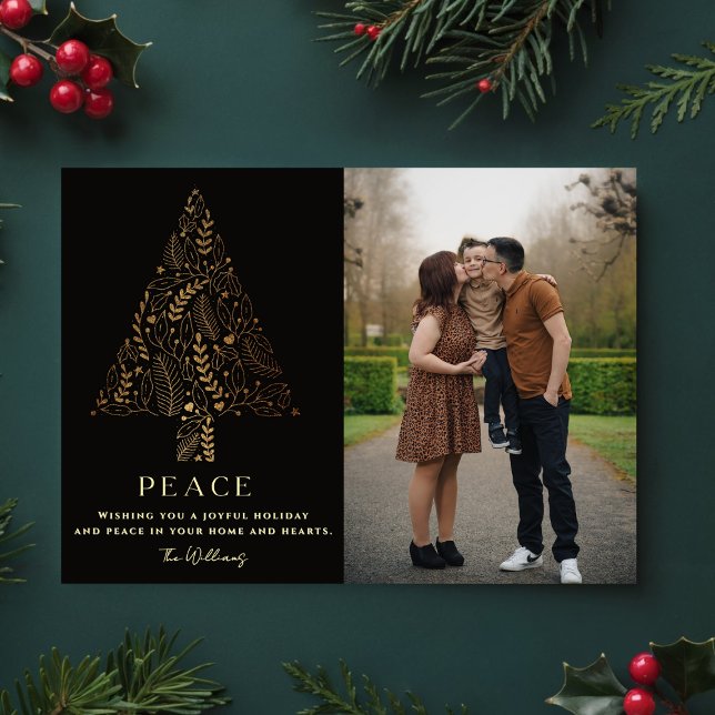 Cartes Pour Fêtes Annuelles Elegant Gold & Black Family Tree Christmas Photo  (Créateur téléchargé)