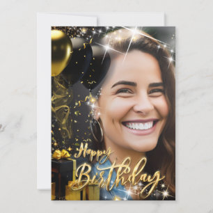 Cartes Pour Fêtes Annuelles Elégant Gold Black Joyeux Anniversaire célébré