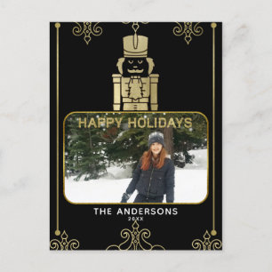 Cartes Pour Fêtes Annuelles Elegant Gold & Black Nutcracker photo de vacances
