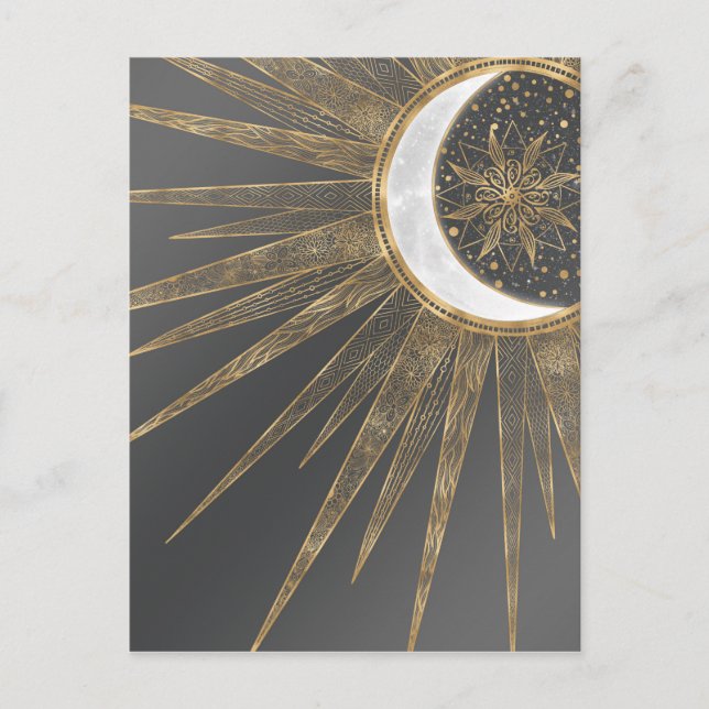 Cartes Pour Fêtes Annuelles Elegant Gold Doodles Sun Moon Mandala Design (Devant)
