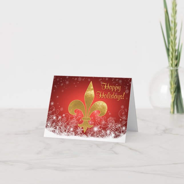 Cartes Pour Fêtes Annuelles Élégant Gold Fleur Red Holiday (Devant)