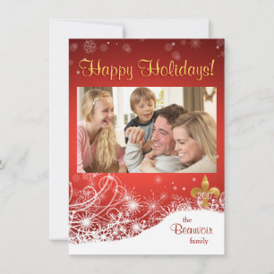 Cartes Pour Fêtes Annuelles Elegant Gold Fleur Red Holiday Photo Greeting Card