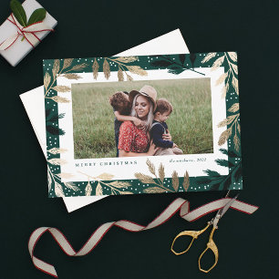 Cartes Pour Fêtes Annuelles Elegant Gold Foil Branches 3 Photo Christmas