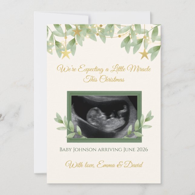 Cartes Pour Fêtes Annuelles Elegant Gold Greenery Christmas Baby Announcement  (Devant)