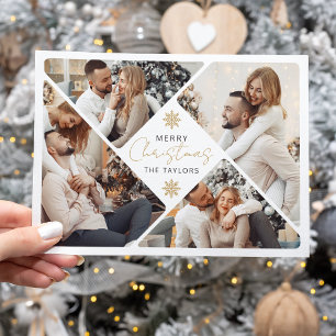 Cartes Pour Fêtes Annuelles Elegant Gold Joyeux cadre photo de Noël Collage