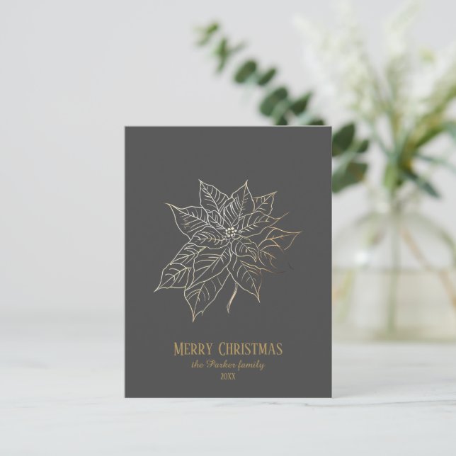 Cartes Pour Fêtes Annuelles Elégant Gold Outline Poinsettia sur Arrière - plan (Debout devant)
