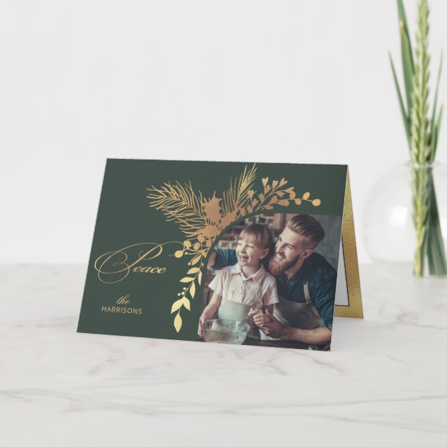 Cartes Pour Fêtes Annuelles Elégant Gold Peace Calligraphy Botanique Photo (Devant)