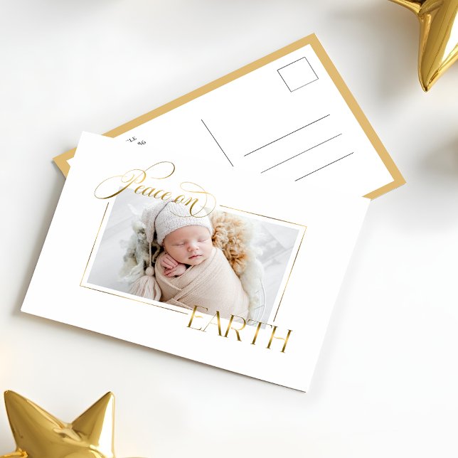 Cartes Pour Fêtes Annuelles Elegant Gold Peace on Earth Photo (Créateur téléchargé)