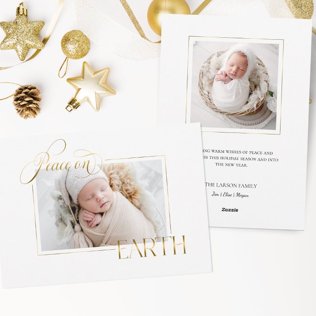 Cartes Pour Fêtes Annuelles Elegant Gold Peace on Earth Photo (Créateur téléchargé)