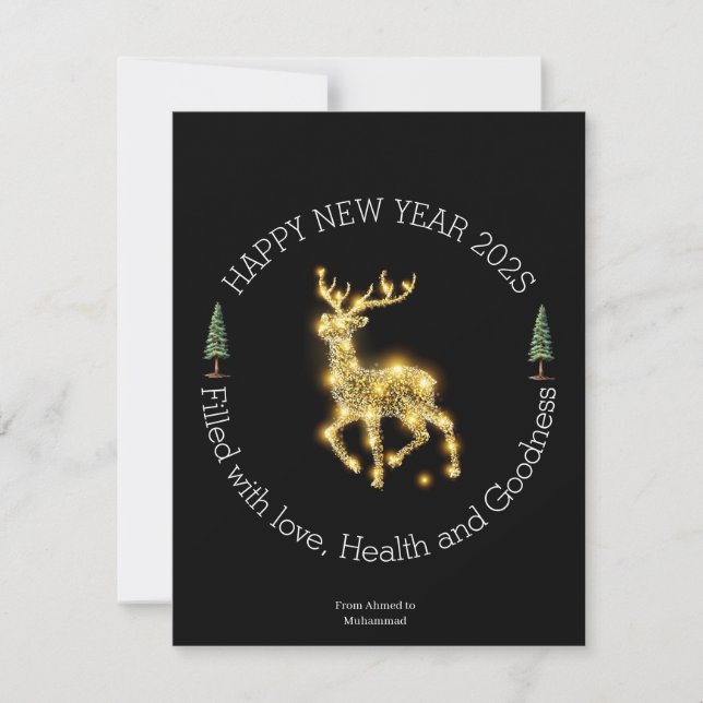 Cartes Pour Fêtes Annuelles Elegant Gold Reindeer New Year Card – Luxury Black (Devant)
