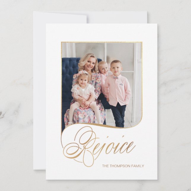 Cartes Pour Fêtes Annuelles Élégant Gold Rejoice Calligraphie Script Photo (Devant)