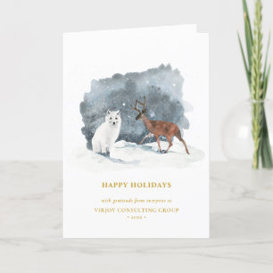 Cartes Pour Fêtes Annuelles Élégant Gold Script Arctic Winter Business