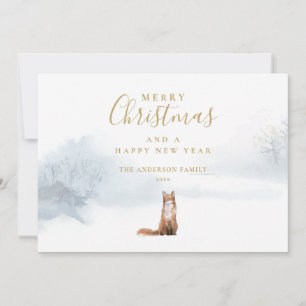 Cartes Pour Fêtes Annuelles Élégant Gold Script Christmas Winter Fox