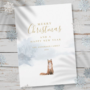 Cartes Pour Fêtes Annuelles Élégant Gold Script Christmas Winter Fox