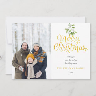 Cartes Pour Fêtes Annuelles Élégant Gold Script Joyeux Mistletoe de Noël