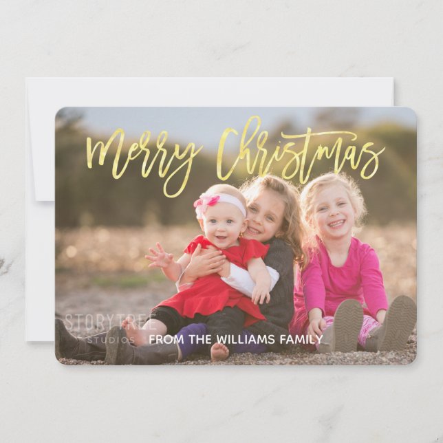 Cartes Pour Fêtes Annuelles Élégant Gold Script Joyeux Noël Photo (Devant)