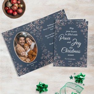 Cartes Pour Fêtes Annuelles Elégant Gold Snowflakes Peace Joy Blue Photo