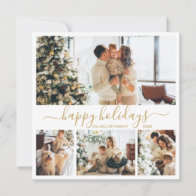 Cartes Pour Fêtes Annuelles Elegant Gold White 4 Photo Collage Happy (Devant)