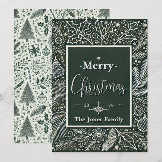 Cartes Pour Fêtes Annuelles Elegant Green and White Vintage Christmas Card