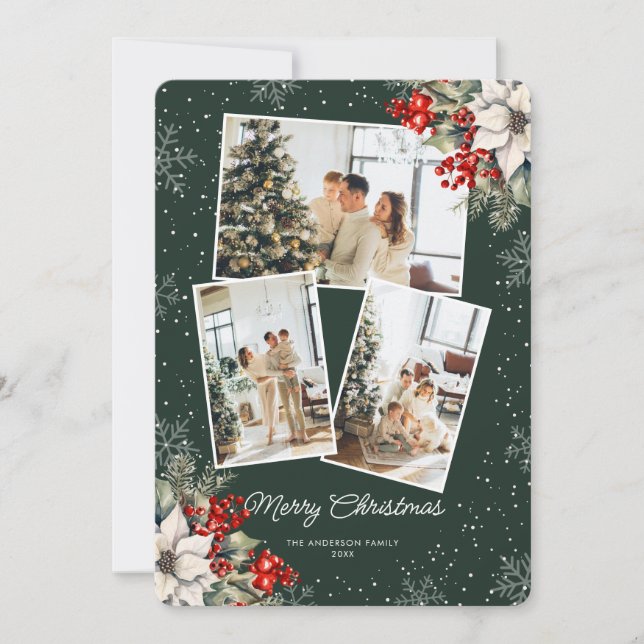 Cartes Pour Fêtes Annuelles Elegant Green Botanical Photo Christmas Card (Devant)