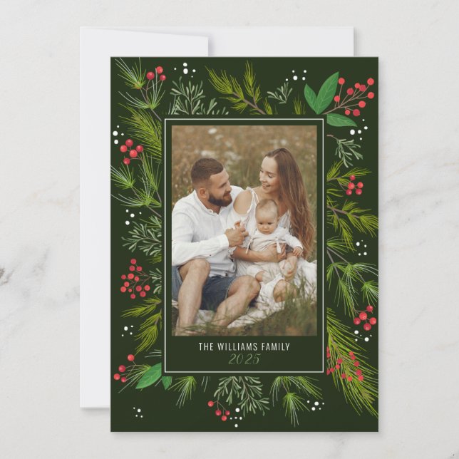 Cartes Pour Fêtes Annuelles Elegant Green Christmas Greenery Wreath 4 Photo (Devant)