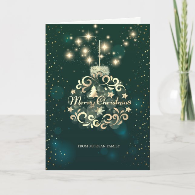 Cartes Pour Fêtes Annuelles Elégant Green, Faux Gold Christmas Ball (Devant)