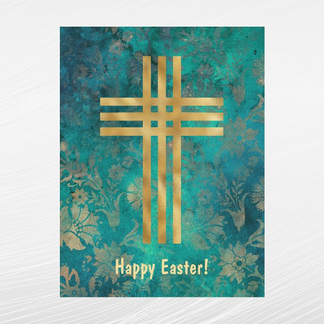 Cartes Pour Fêtes Annuelles Elégant Green Gold Cross Pâques (Créateur téléchargé)