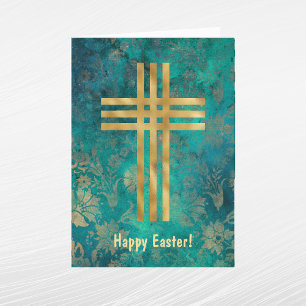 Cartes Pour Fêtes Annuelles Elégant Green Gold Cross Pâques