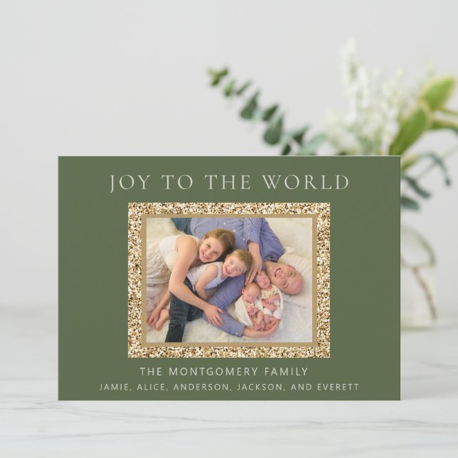 Cartes Pour Fêtes Annuelles Elegant Green Gold Joy Christmas Holiday Photo (Debout devant)