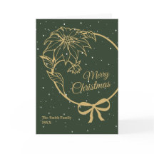 Elegant Green Merry Christmas Poinsettia Folded
