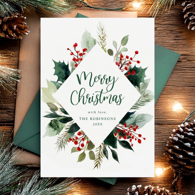 Cartes Pour Fêtes Annuelles Elegant Greenery Botanical Merry Christmas  (Créateur téléchargé)