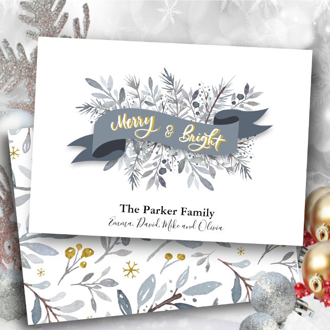 Cartes Pour Fêtes Annuelles Elégant Gris moderne Script Aquarelle Floral (Créateur téléchargé)