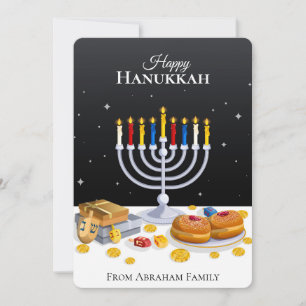 Cartes Pour Fêtes Annuelles Élégant Hanoukka Menorah Sufganiyot Dreidel