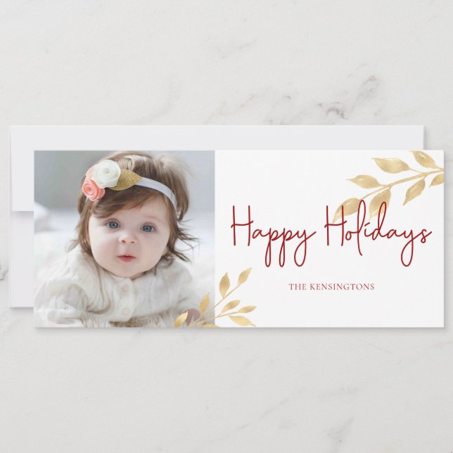 Cartes Pour Fêtes Annuelles Elégant Happy Holidays Gold Leaf Photo (Devant)