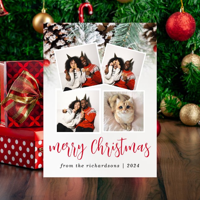 Cartes Pour Fêtes Annuelles Élégant hiver Floral Noël Famille 5 Photo (Créateur téléchargé)