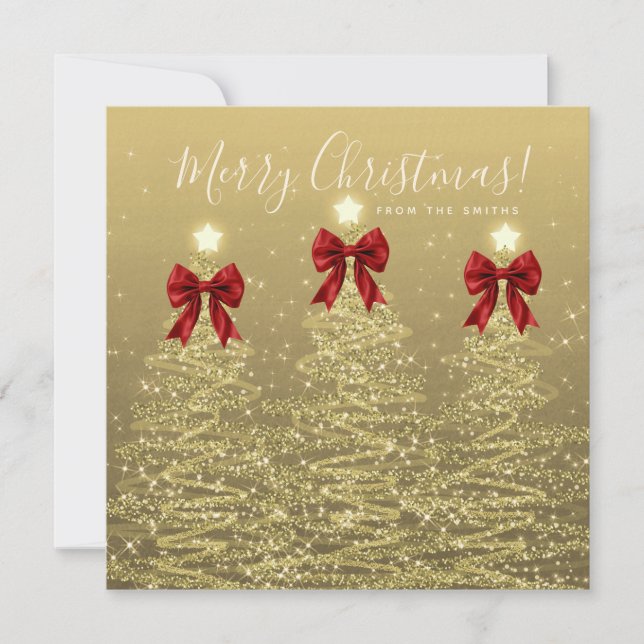 Cartes Pour Fêtes Annuelles Elegant Holiday Gold Red Christmas Trees Greeting  (Devant)