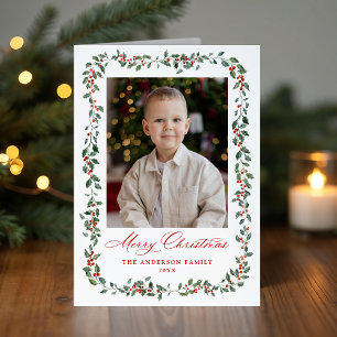 Cartes Pour Fêtes Annuelles Elegant Holly Berries et Greenery 2 Photo