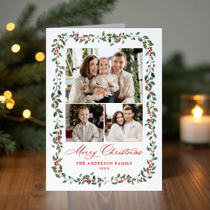 Cartes Pour Fêtes Annuelles Elegant Holly Berries et Greenery 3 Photo