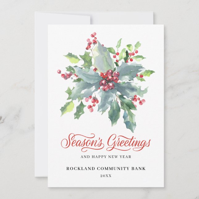 Cartes Pour Fêtes Annuelles Elegant Holly Berries Non-Photo 2022 Entreprise (Devant)