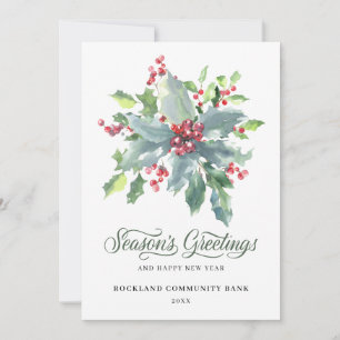 Cartes Pour Fêtes Annuelles Elegant Holly Berries Non-Photo 2022 Entreprise