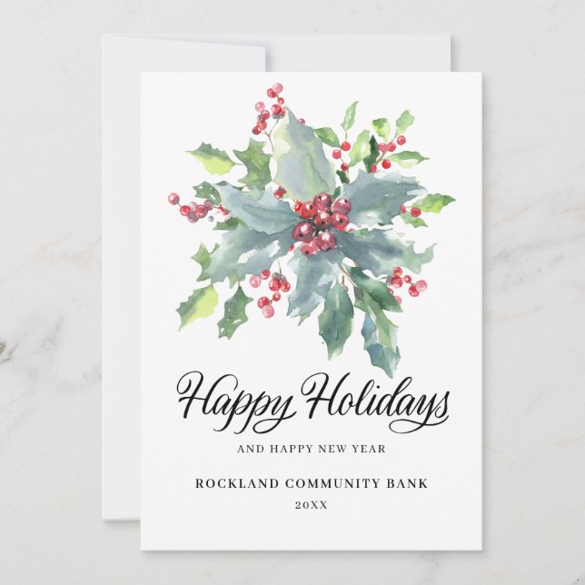 Cartes Pour Fêtes Annuelles Elegant Holly Berries Non-Photo 2022 Entreprise (Devant)