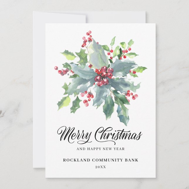 Cartes Pour Fêtes Annuelles Elegant Holly Berries Non-Photo 2022 Entreprise (Devant)