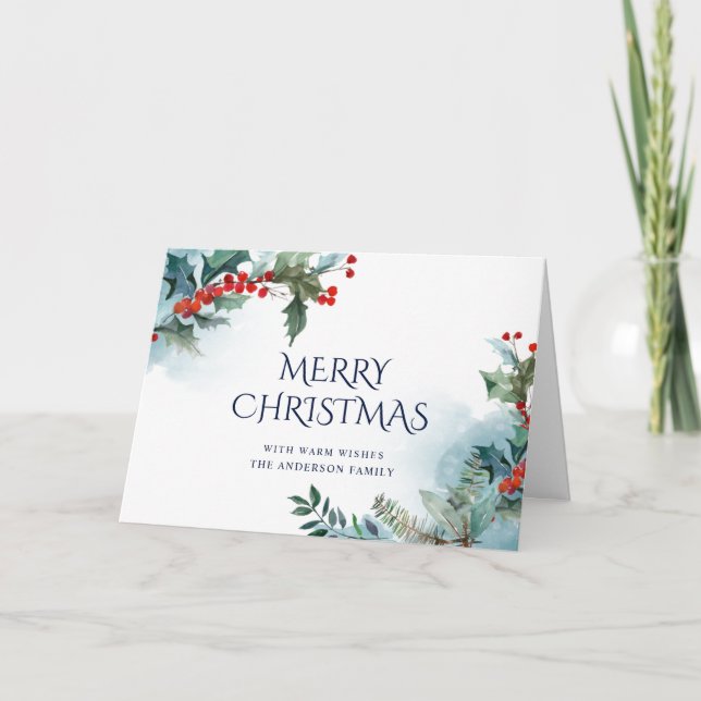 Cartes Pour Fêtes Annuelles Elegant Holly Berry Noël Mistletoe Salutation (Devant)