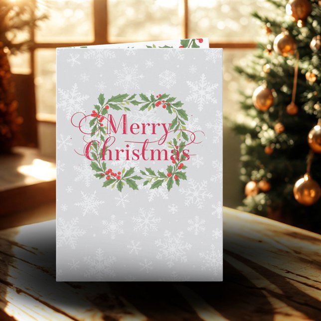 Cartes Pour Fêtes Annuelles Elegant Holly Wreath Merry Christmas  (Créateur téléchargé)