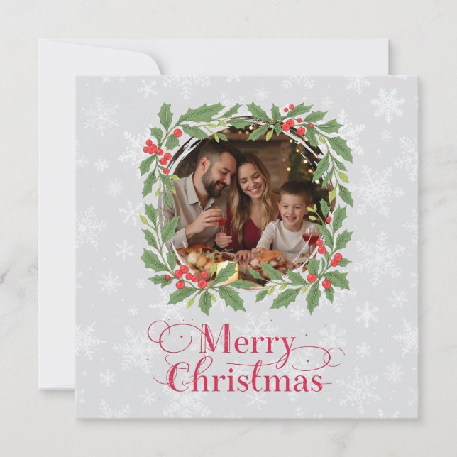 Cartes Pour Fêtes Annuelles Elegant Holly Wreath Merry Christmas Photo (Devant)