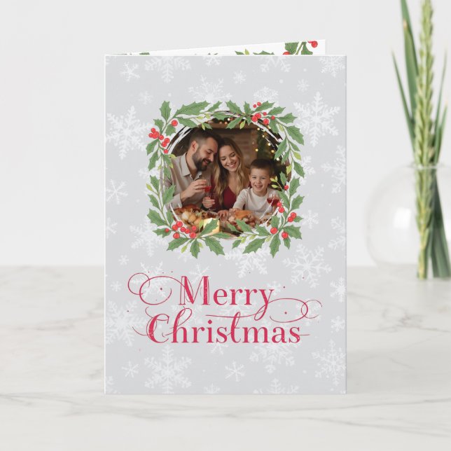 Cartes Pour Fêtes Annuelles Elegant Holly Wreath Merry Christmas Photo (Devant)