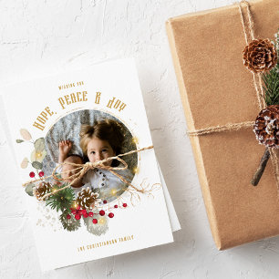 Cartes Pour Fêtes Annuelles Elegant Hope Peace Joy 1 Photo Holiday