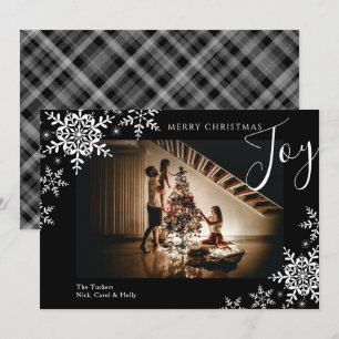 Cartes Pour Fêtes Annuelles Elégant Joy Snowflakes Plaid Joyeux Noël Photo